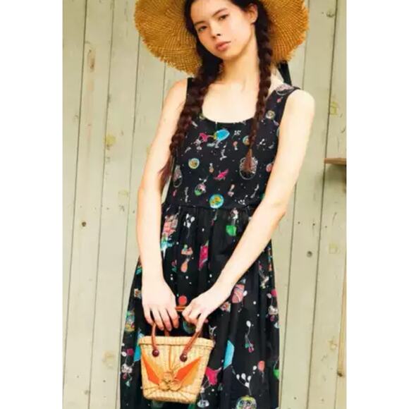 Vtg Romeo Romeo Sleeveless Midi Dress S Black Fruit Floral Print Cottagecore - Picture 9 of 9